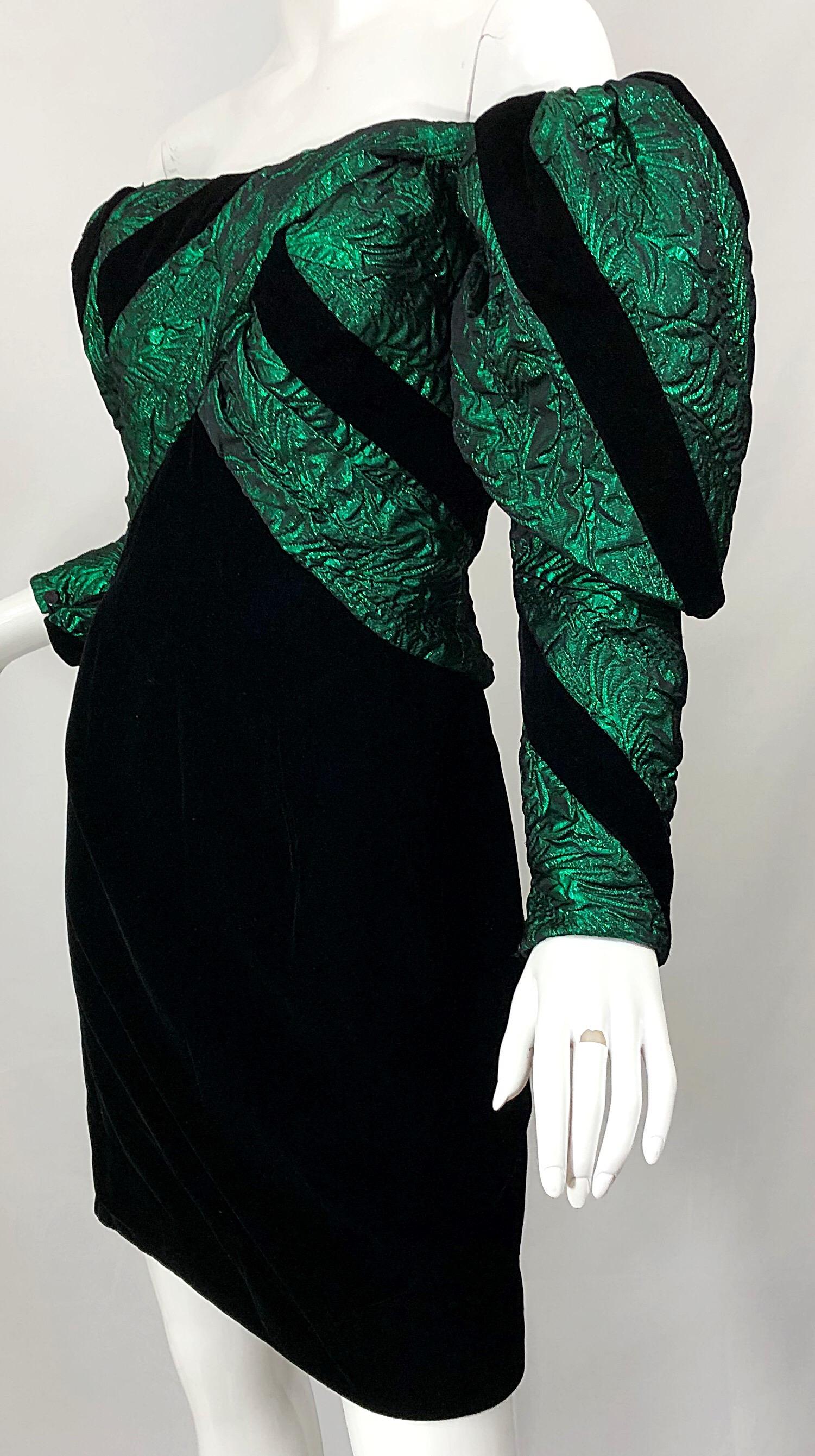 1980s Eugene Alexander Avant Garde Green + Black Vintage 80s Mini Dress 2