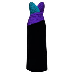 1980’s Eugene Alexander Colorblock Ruched Strapless Velvet Evening Gown