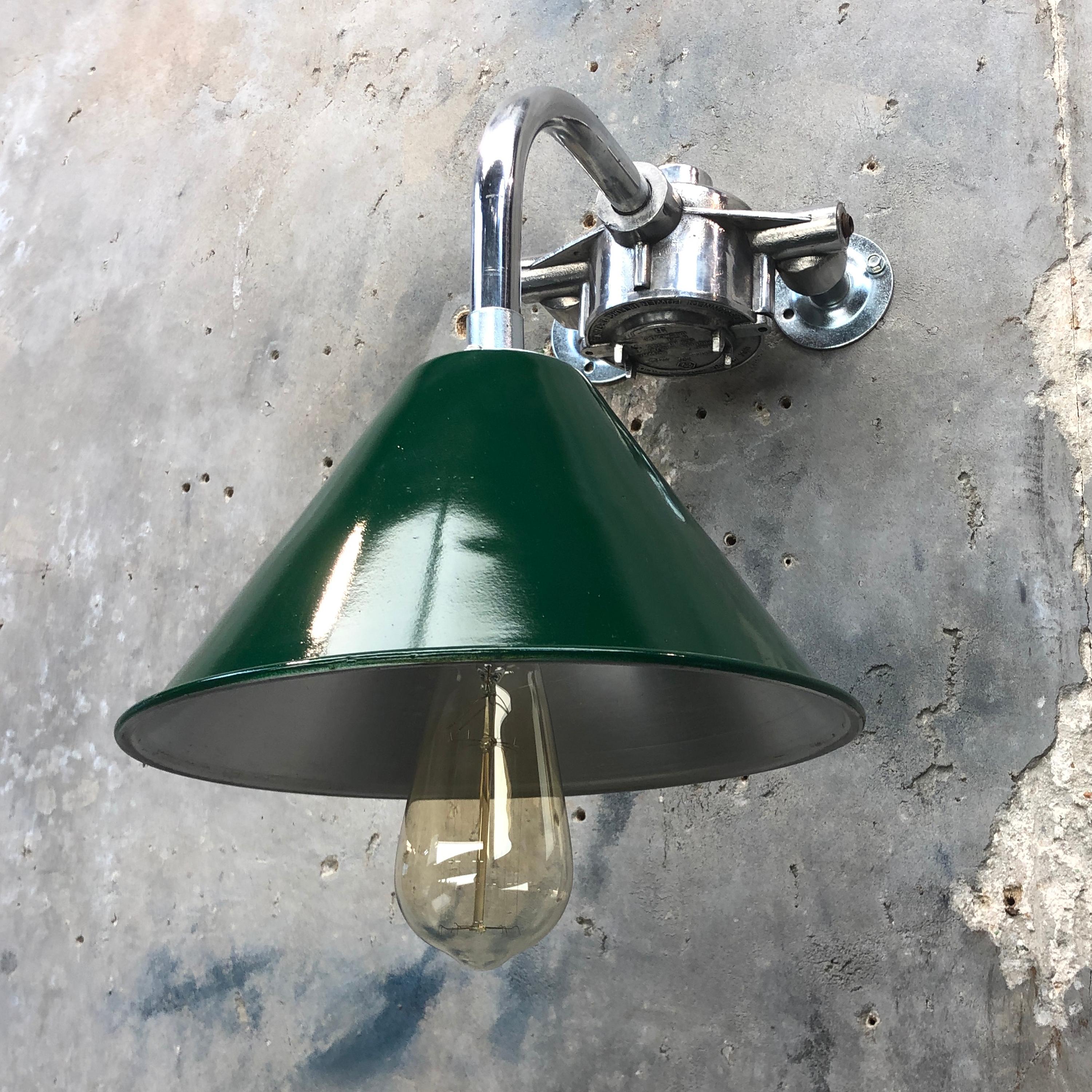 An ex British army festoon lamp shade and galvanized cantilever wall lamp with double wall fixing to allow a longer reach.

We have fabricated a galvanized cantilever and we can offer customized dimensions for the reach of the lamp from the wall,