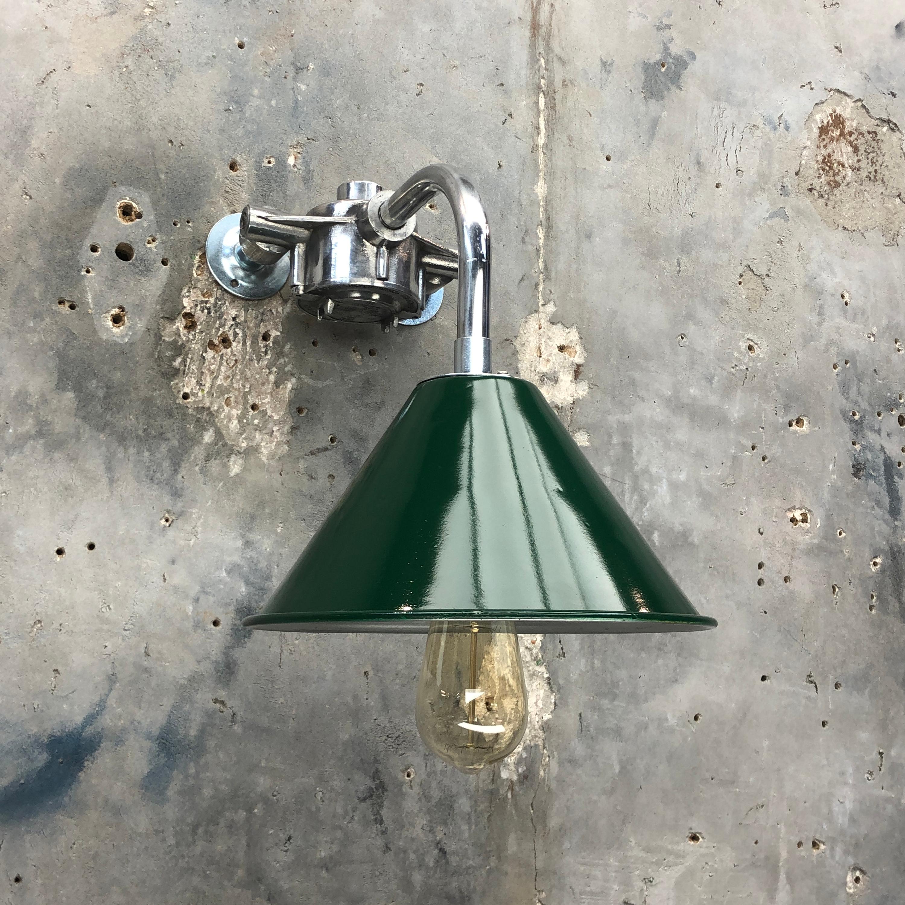 Cast 1980s Ex British Army Lamp Shade and Galvanized Steel Short Reach Cantilever For Sale