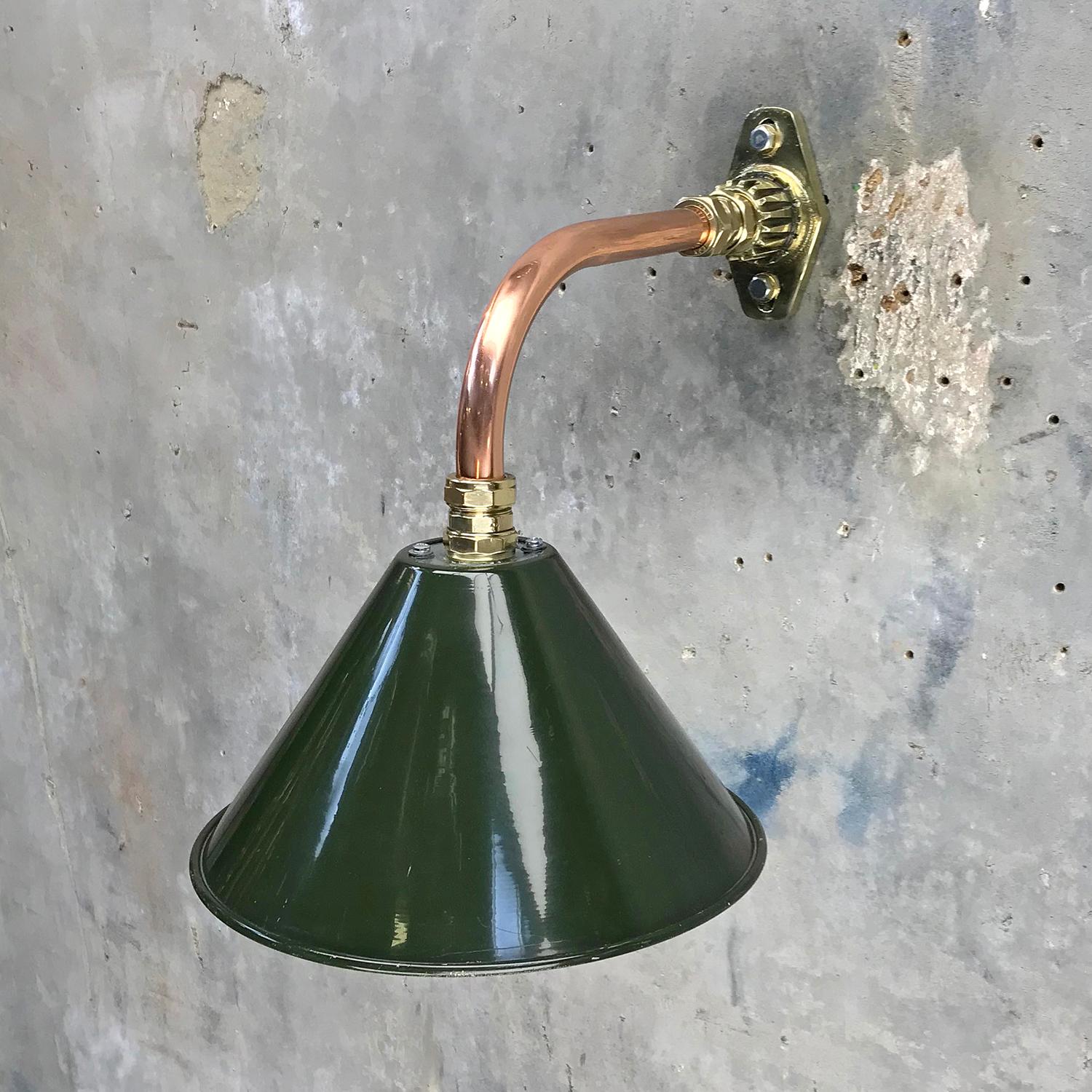 Turned 1980s Ex British Army Light Shade / Copper and Brass Cantilever, Original Green For Sale