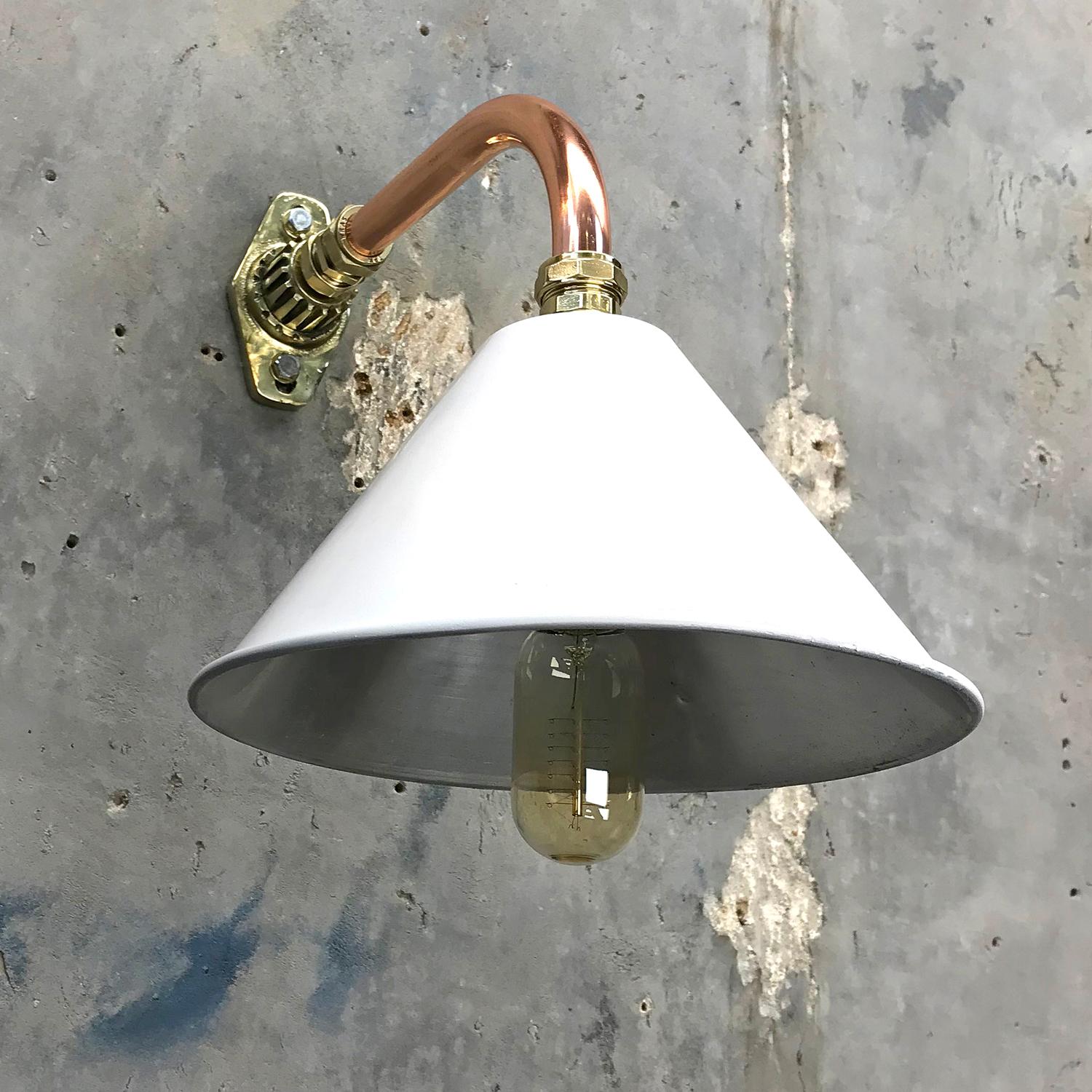 1980s Ex British Army Light Shade / Copper and Brass Cantilever, White For Sale 3
