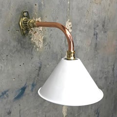 1980s Ex British Army Light Shade / Copper and Brass Cantilever, White