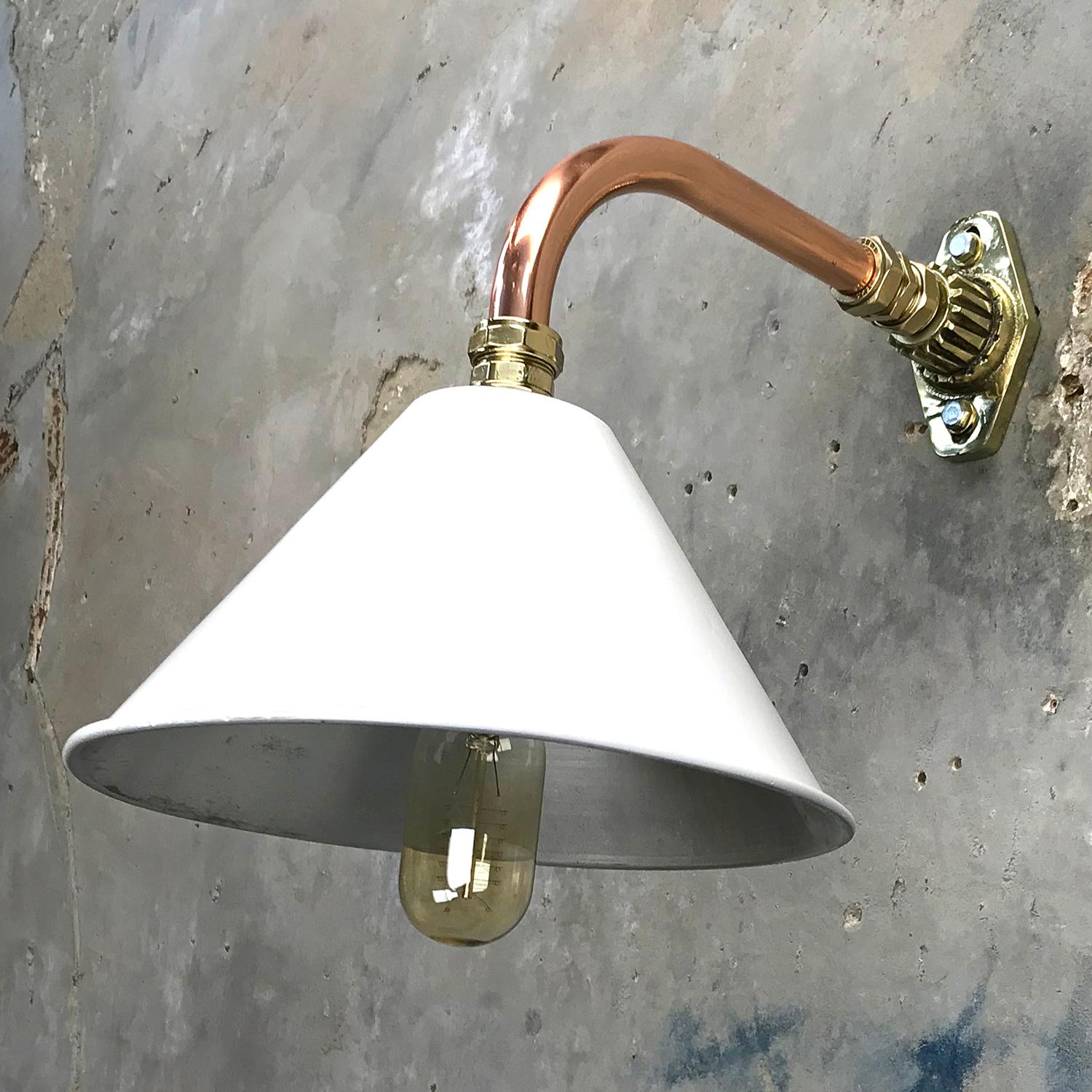 English 1980s Ex British Army Light Shade / Copper and Brass Cantilever, White For Sale