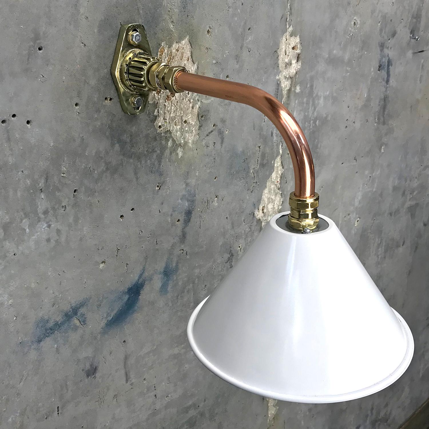 Turned 1980s Ex British Army Light Shade / Copper and Brass Cantilever, White For Sale