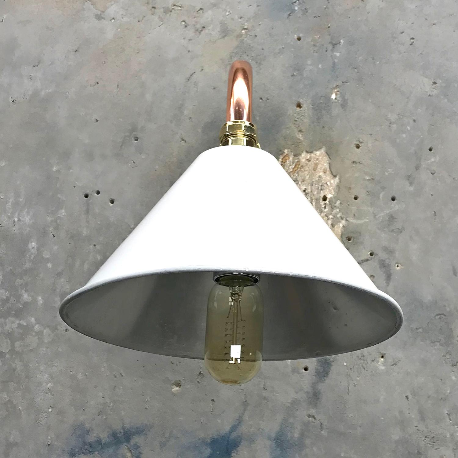 1980s Ex British Army Light Shade / Copper and Brass Cantilever, White In Good Condition For Sale In Leicester, Leicestershire