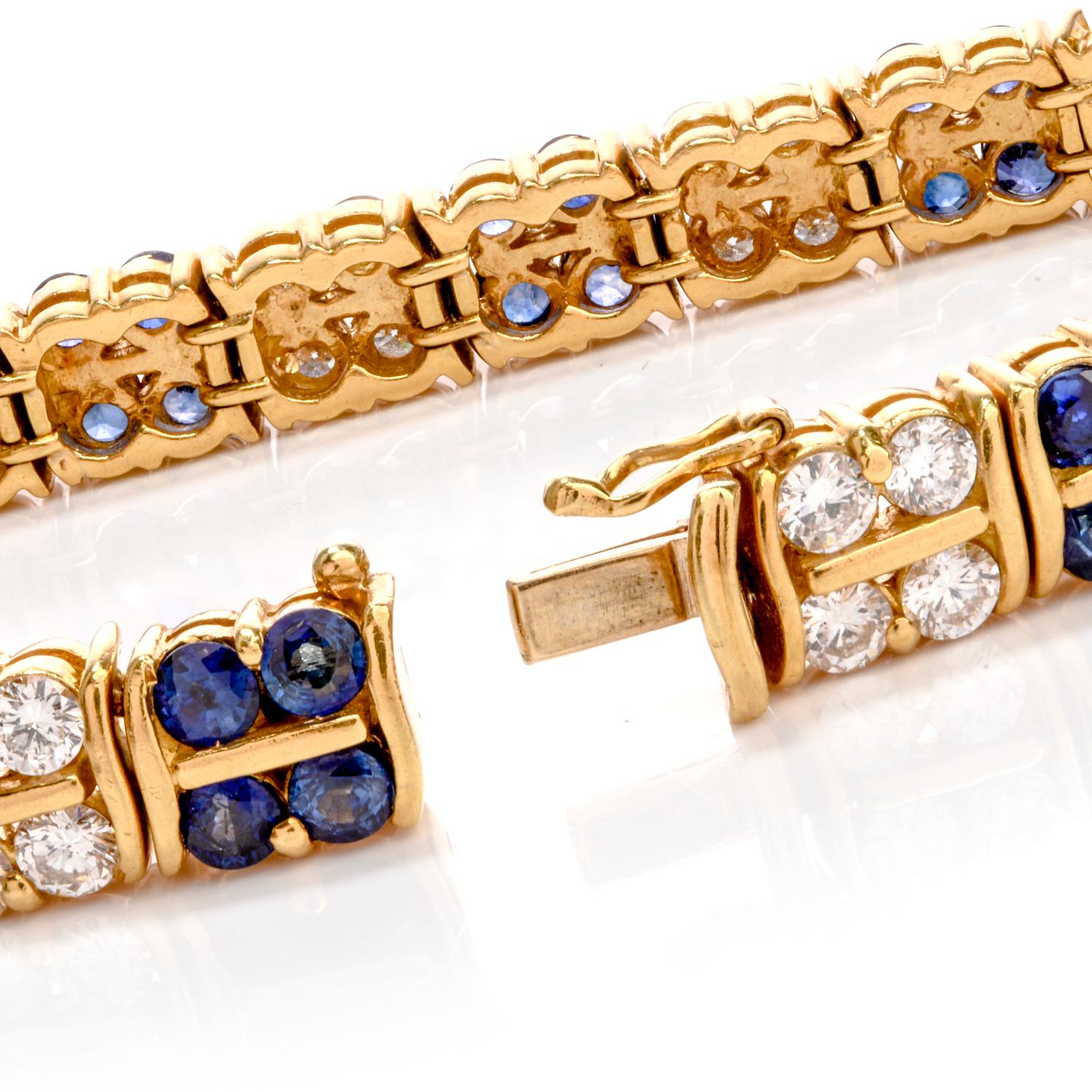 1980s Exquisite Diamond and Sapphire Double S Link 18 Karat Bracelet In Excellent Condition In Miami, FL