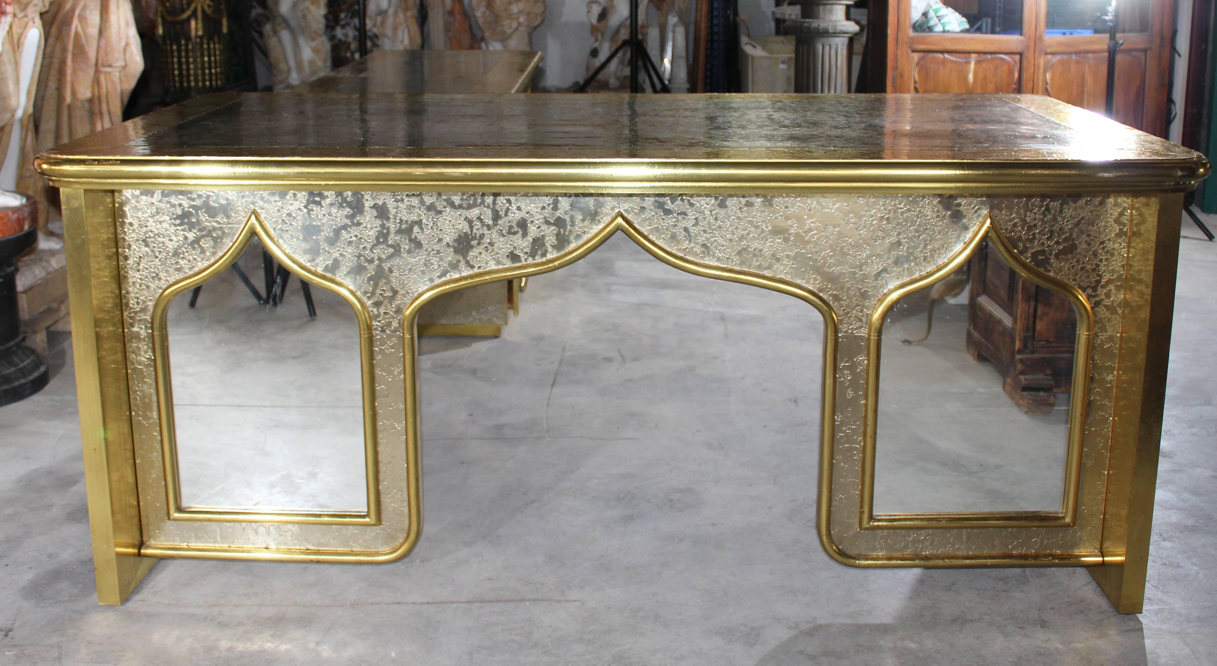 Spanish 1980s Extendible Gilded Brass Office Desk in the Style of Rodolfo Dubarry For Sale