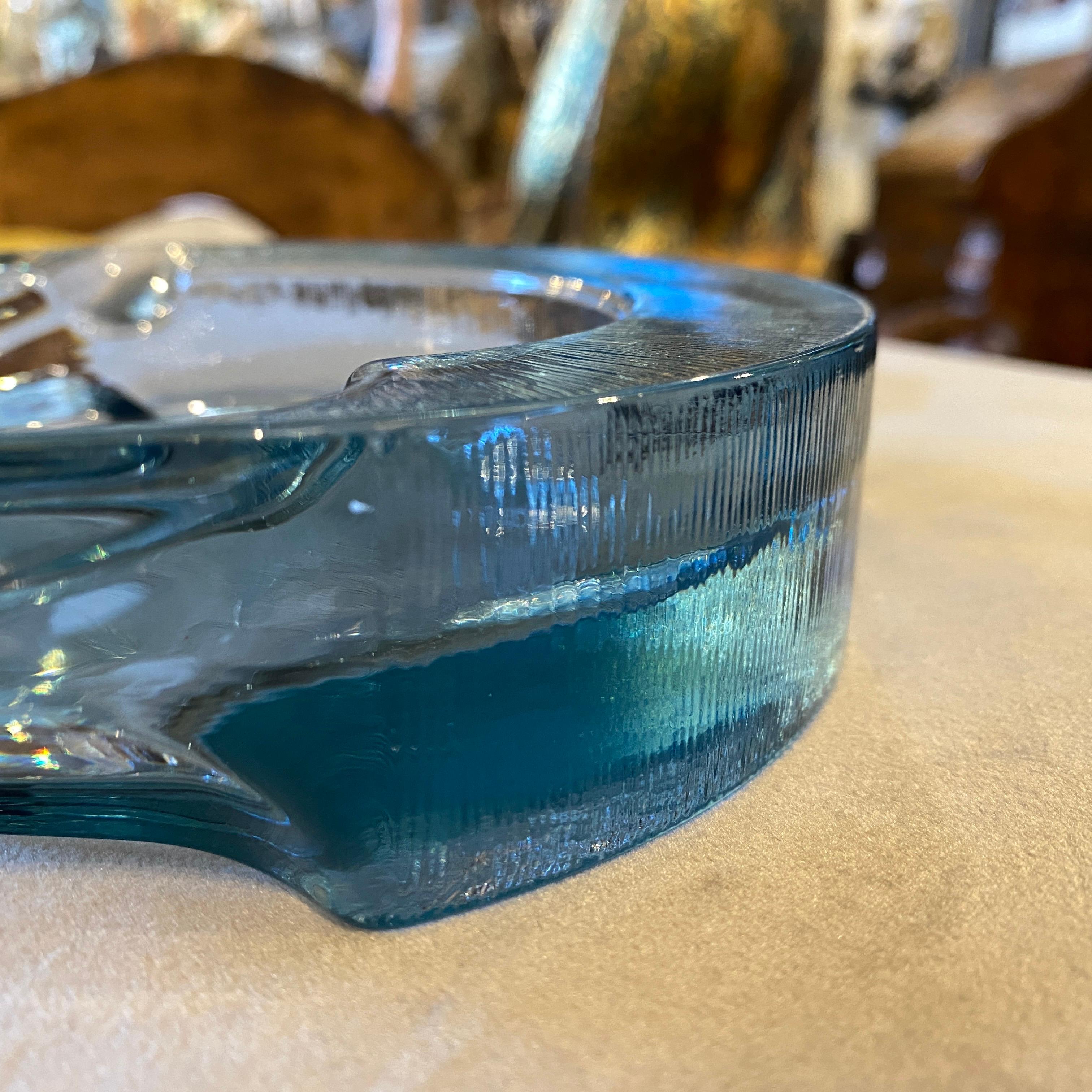 1970s Fabio Frontini for Arnolfo di Cambio Modernist Blue Glass Ashtray In Good Condition In Aci Castello, IT