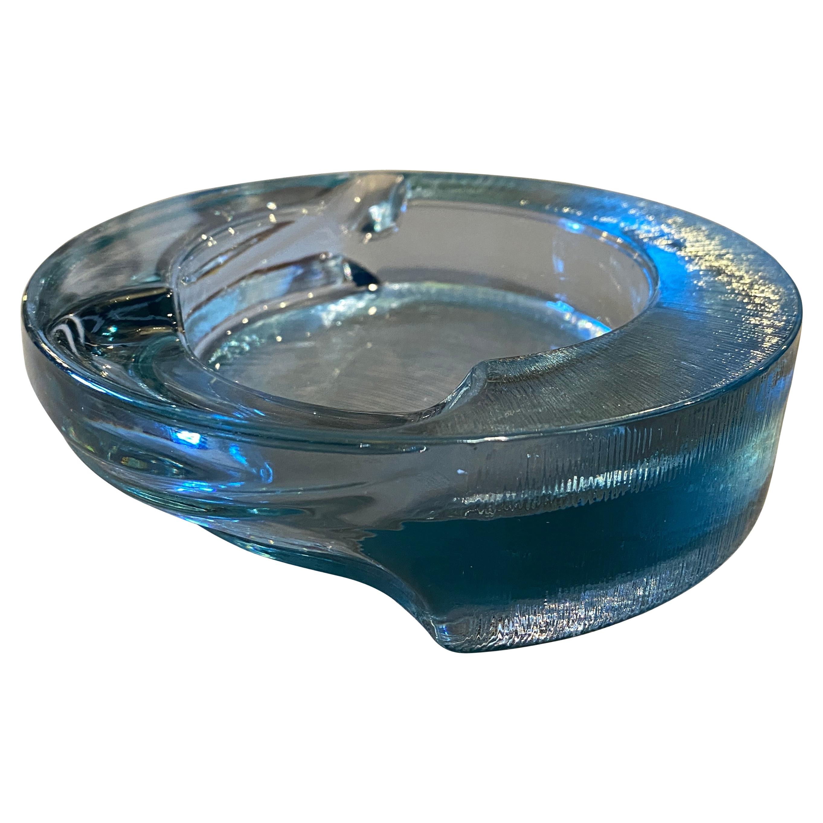 1970s Fabio Frontini for Arnolfo di Cambio Modernist Blue Glass Ashtray