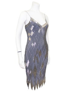 1980s Fabrice Grey Beaded Cocktail Dress