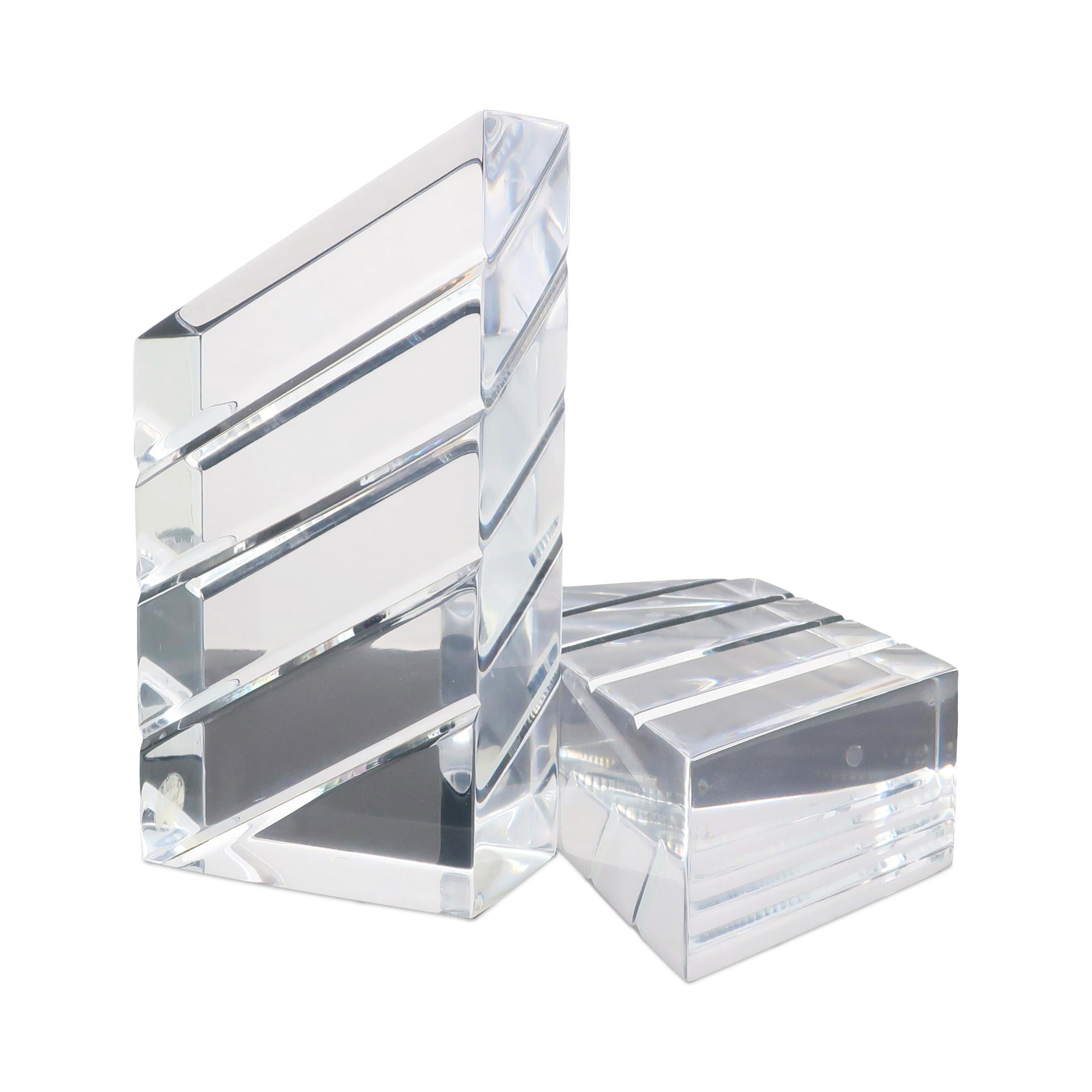 1980s Faceted Lucite Bookends by Ritts Co. of Los Angeles For Sale 2