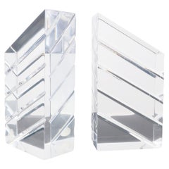 Used 1980s Faceted Lucite Bookends by Ritts Co. of Los Angeles