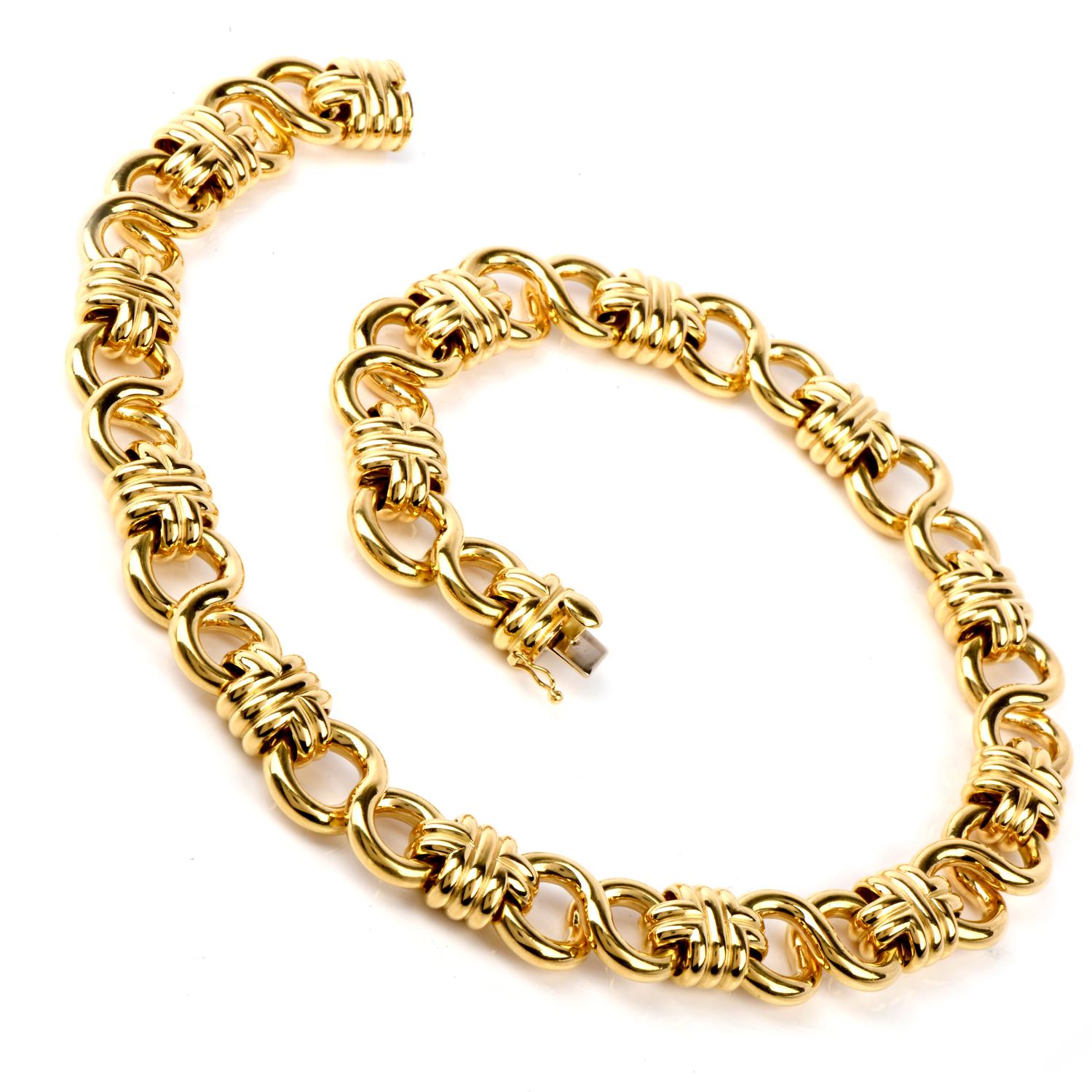 1980er Jahre Ausgefallene 18 Karat Gelbgold Choker Glieder Halskette 124,5 Gramm (Moderne) im Angebot