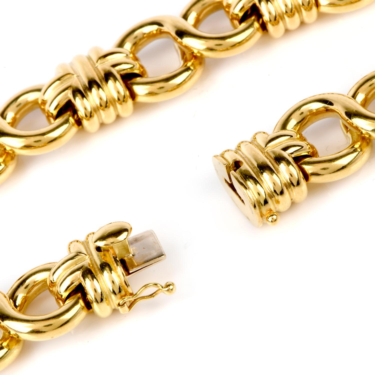 Modern 1980s Fancy 18 Karat Yellow Gold Choker Links Necklace 124.5 Grams For Sale