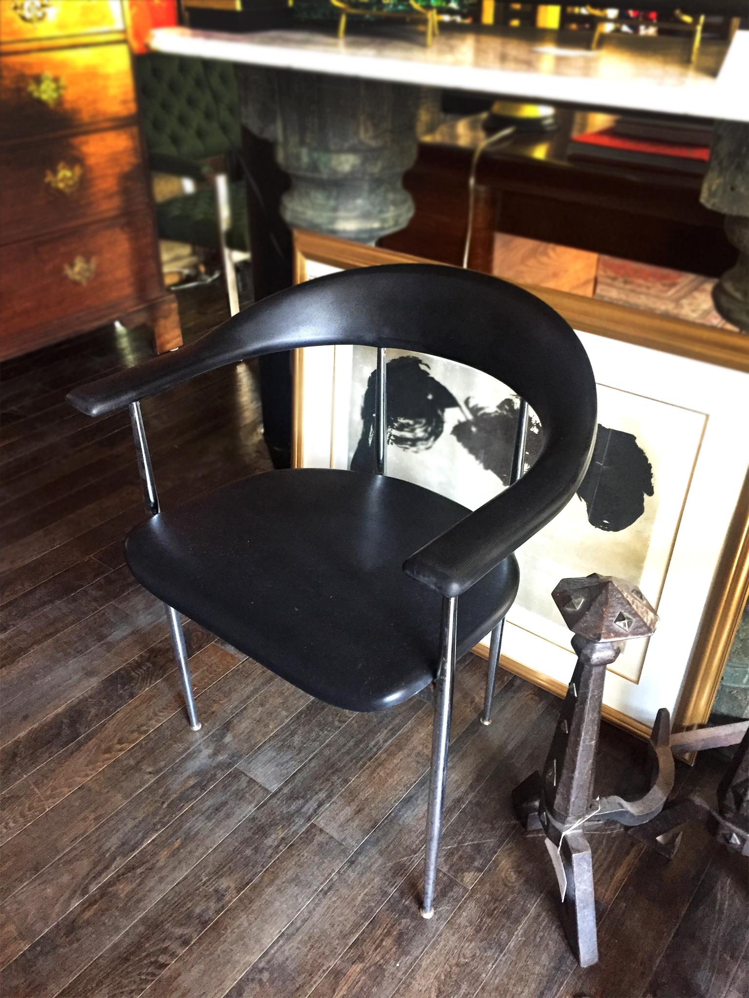 Caoutchouc 1980 Fasem Chrome and Black Rubber Dining Chairs, a Set of 6 en vente