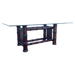 Mesa de comedor de bambú sintético y cristal de caña de los años 80