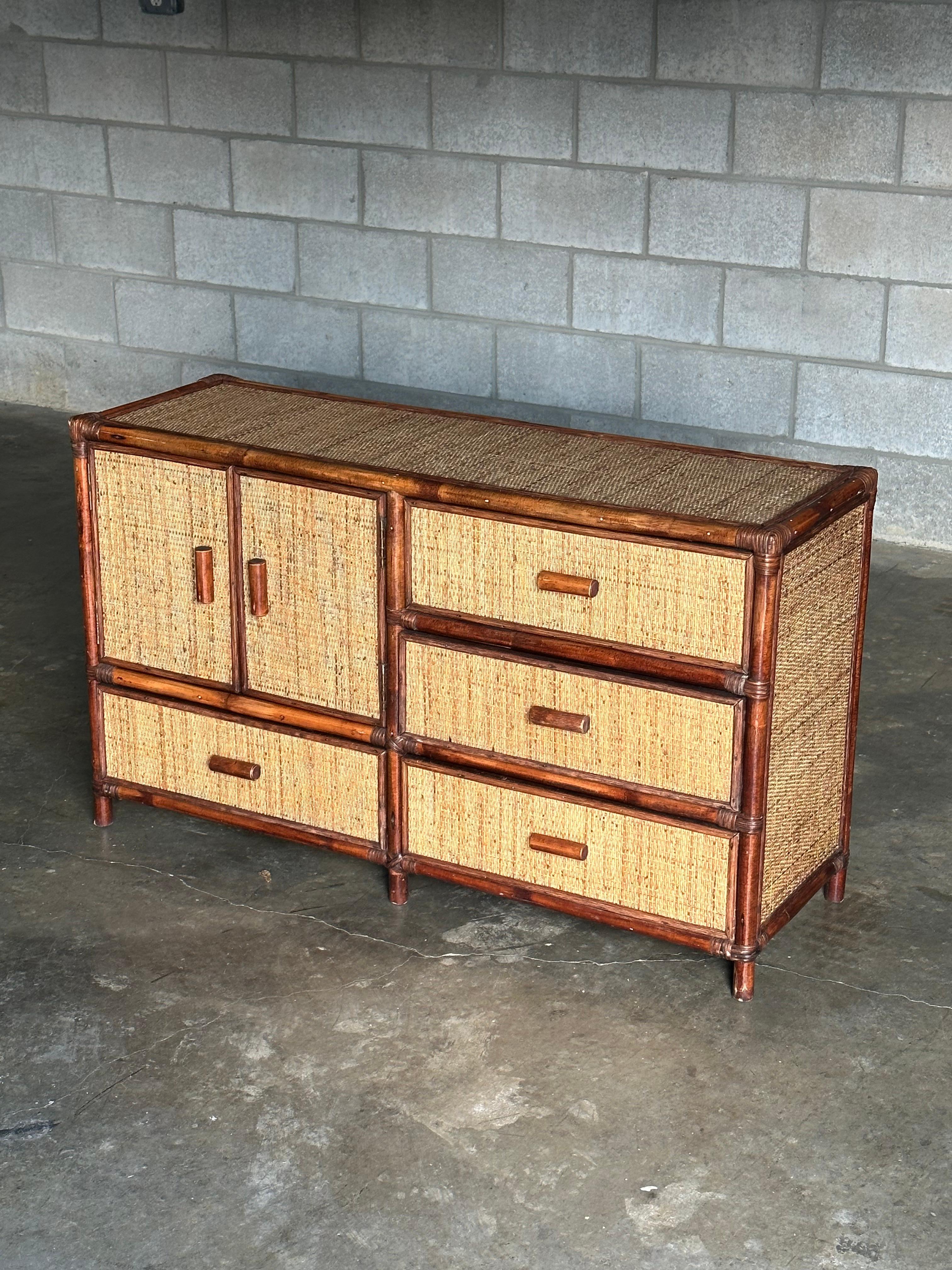 British Colonial 1980s Faux Bamboo and Cane Sideboard