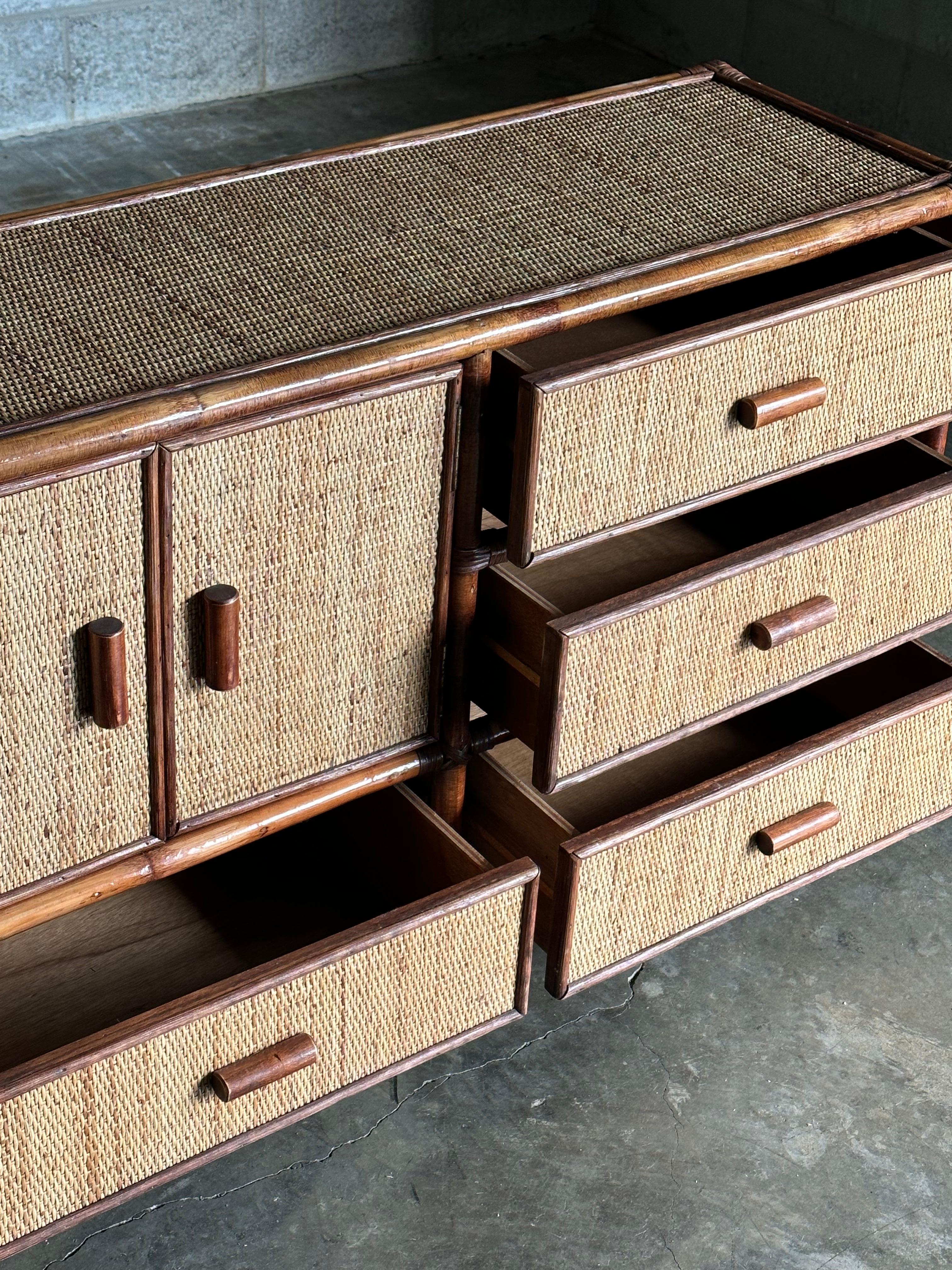 Philippine 1980s Faux Bamboo and Cane Sideboard
