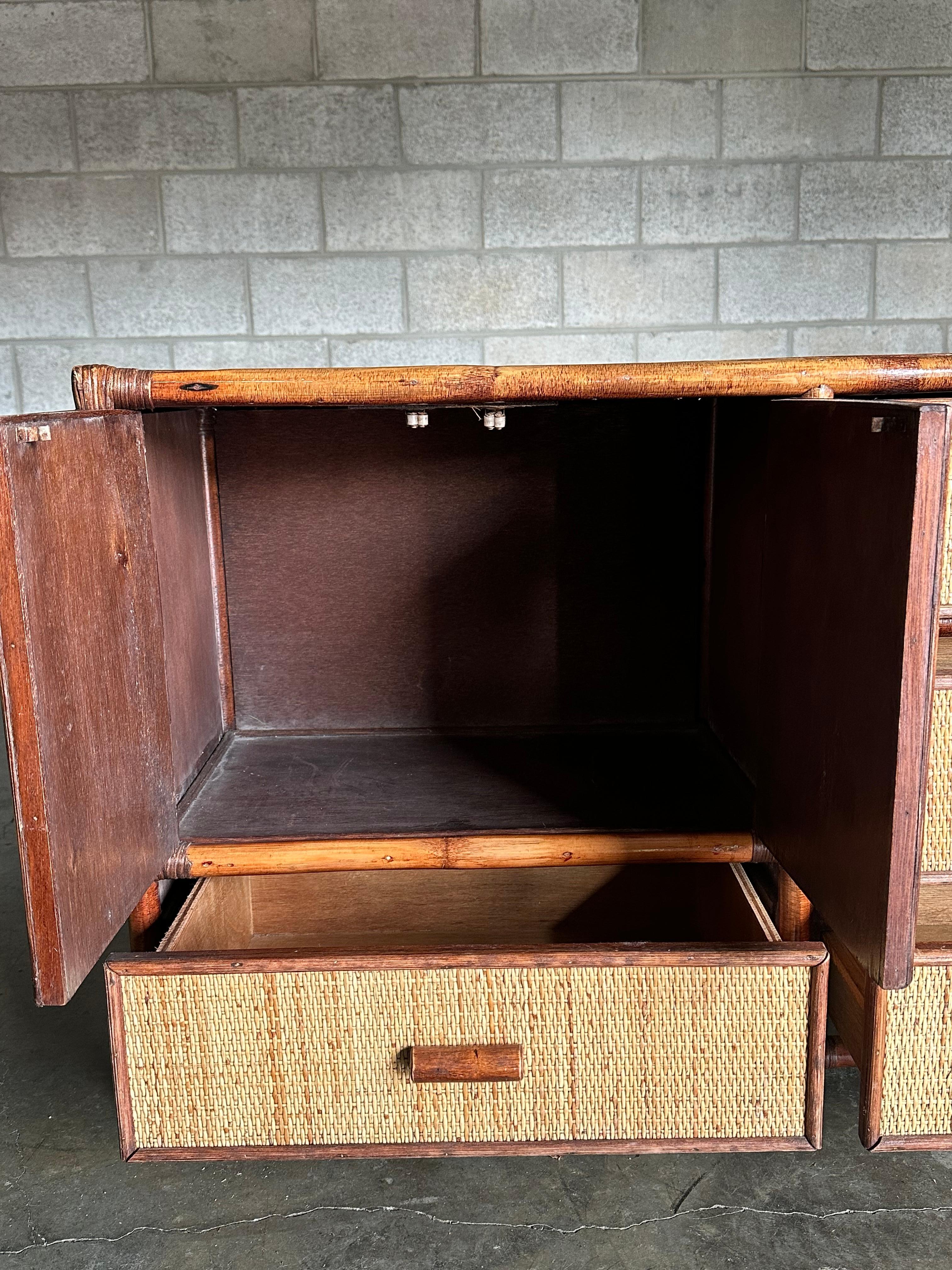 1980s Faux Bamboo and Cane Sideboard In Good Condition In St.Petersburg, FL