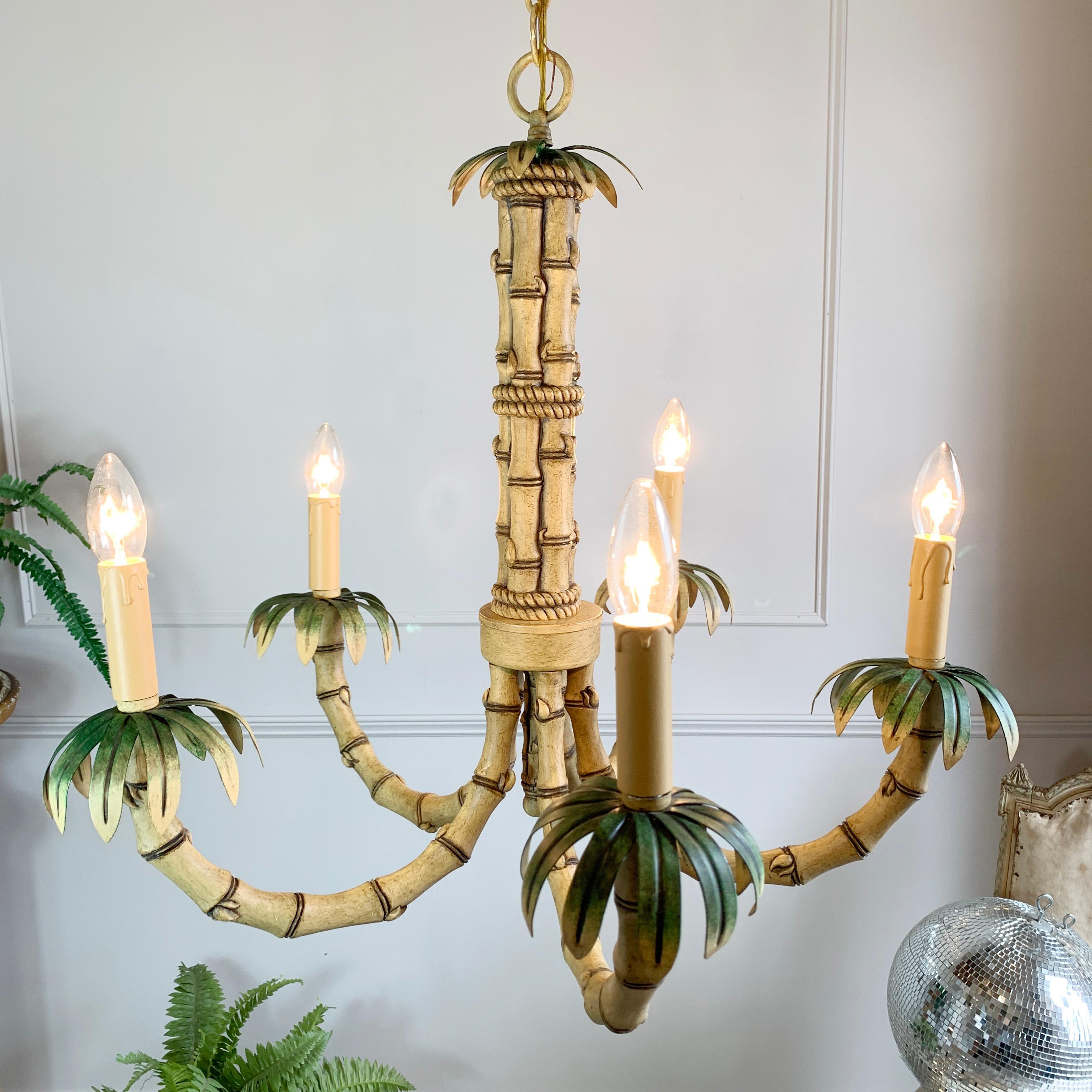 1980’s Green Faux Bamboo Chandelier For Sale 3