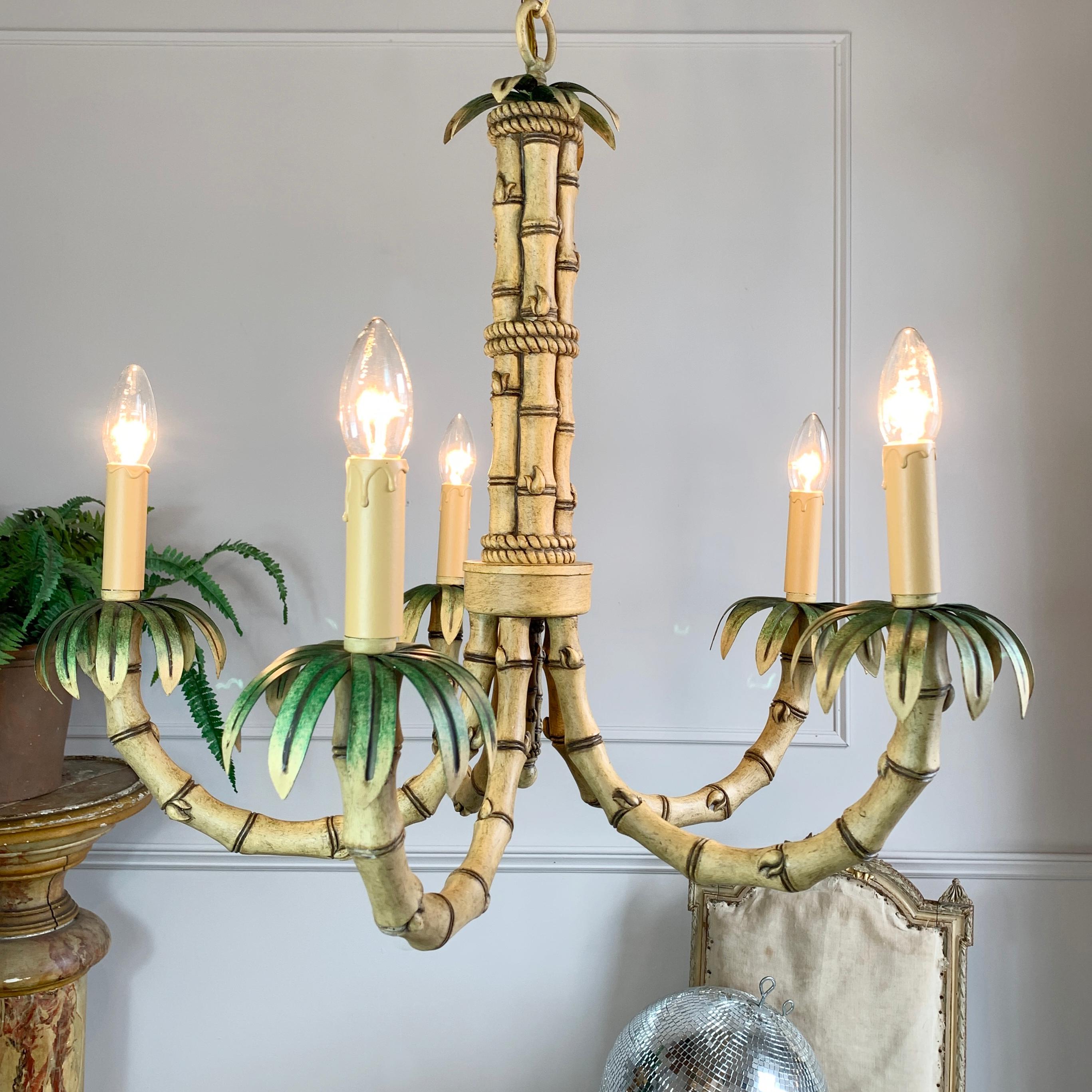 American 1980’s Green Faux Bamboo Chandelier For Sale