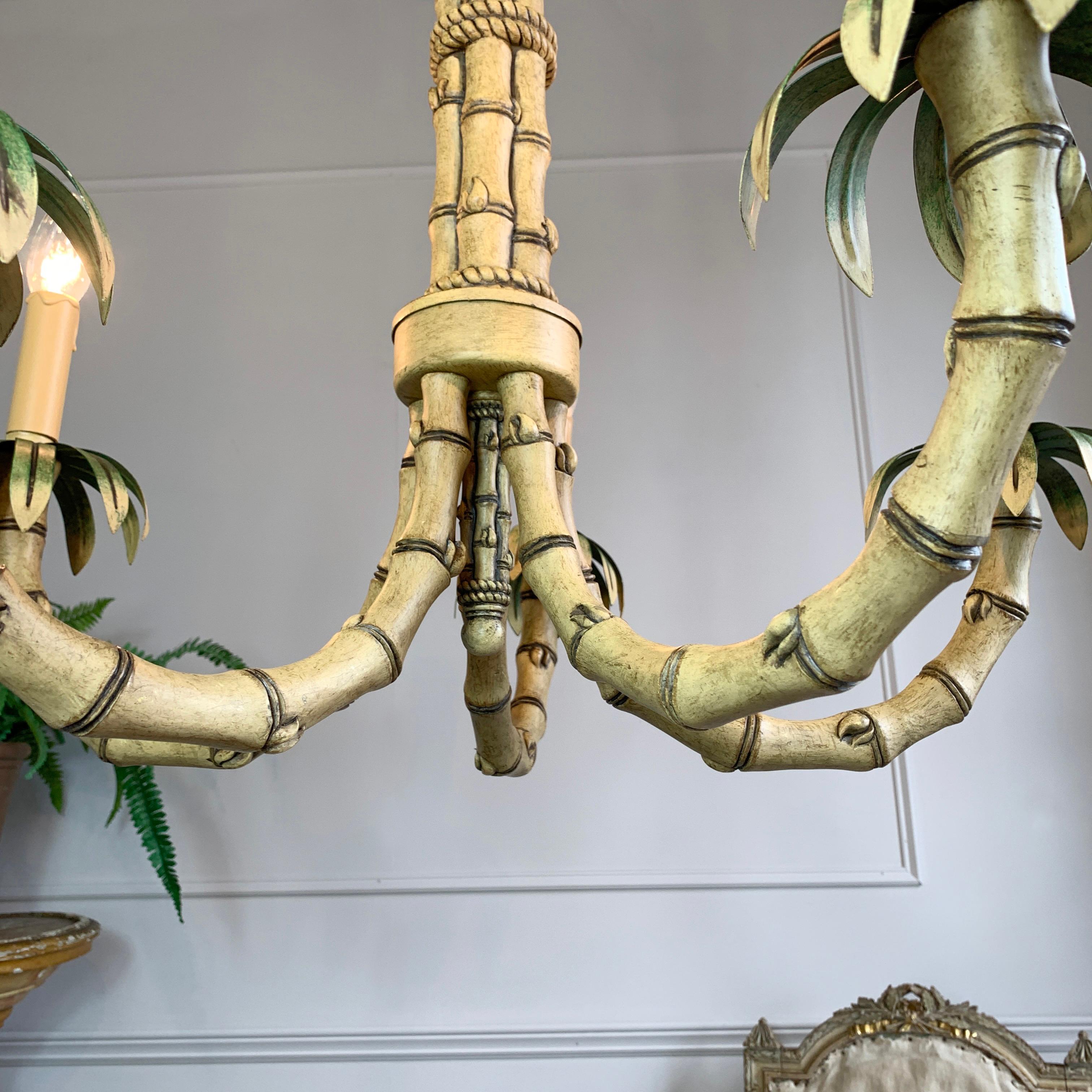 1980’s Green Faux Bamboo Chandelier In Good Condition For Sale In Hastings, GB