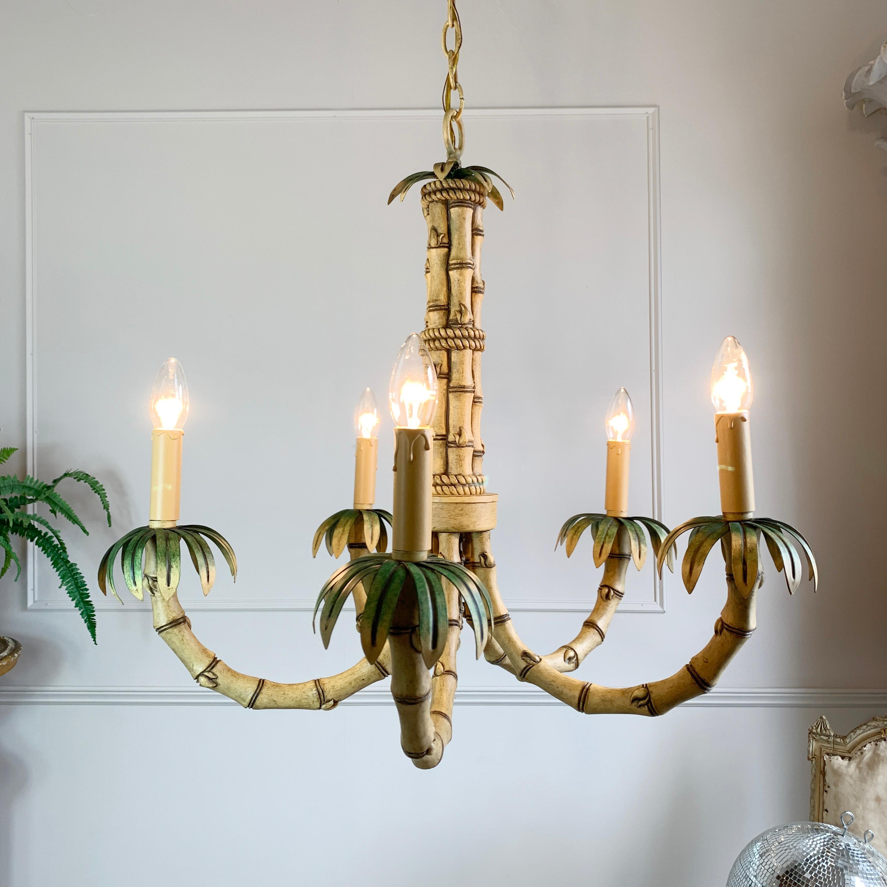 1980’s Green Faux Bamboo Chandelier For Sale 1