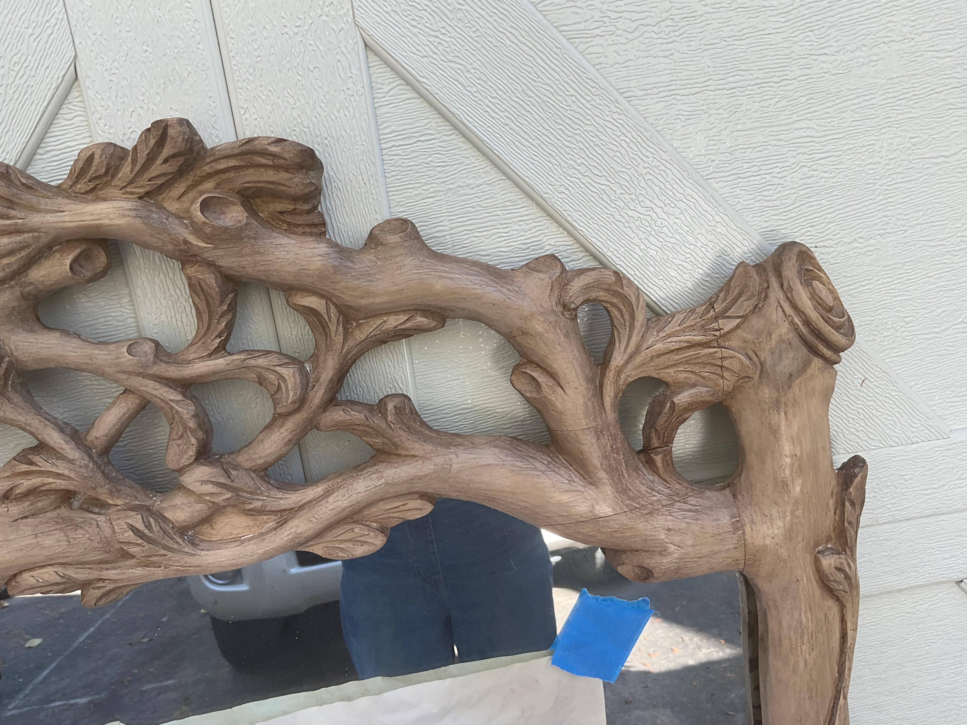 Hand-Carved 1980s Faux Bois Italian Mirror For Sale