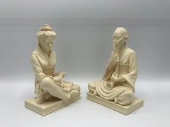 1980s Faux Ivory Chinoiserie Figural Sculptures, Pair