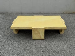 Mesa de centro de piel de cabra y cuero pintados de imitación de los años 80 al estilo de Karl Springer