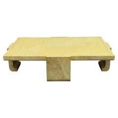 Mesa de centro de piel de cabra y cuero pintados de imitación de los años 80 al estilo de Karl Springer