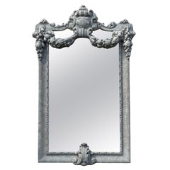 1980s Faux Stone Draped Floral Foam Wall Floor Mirror