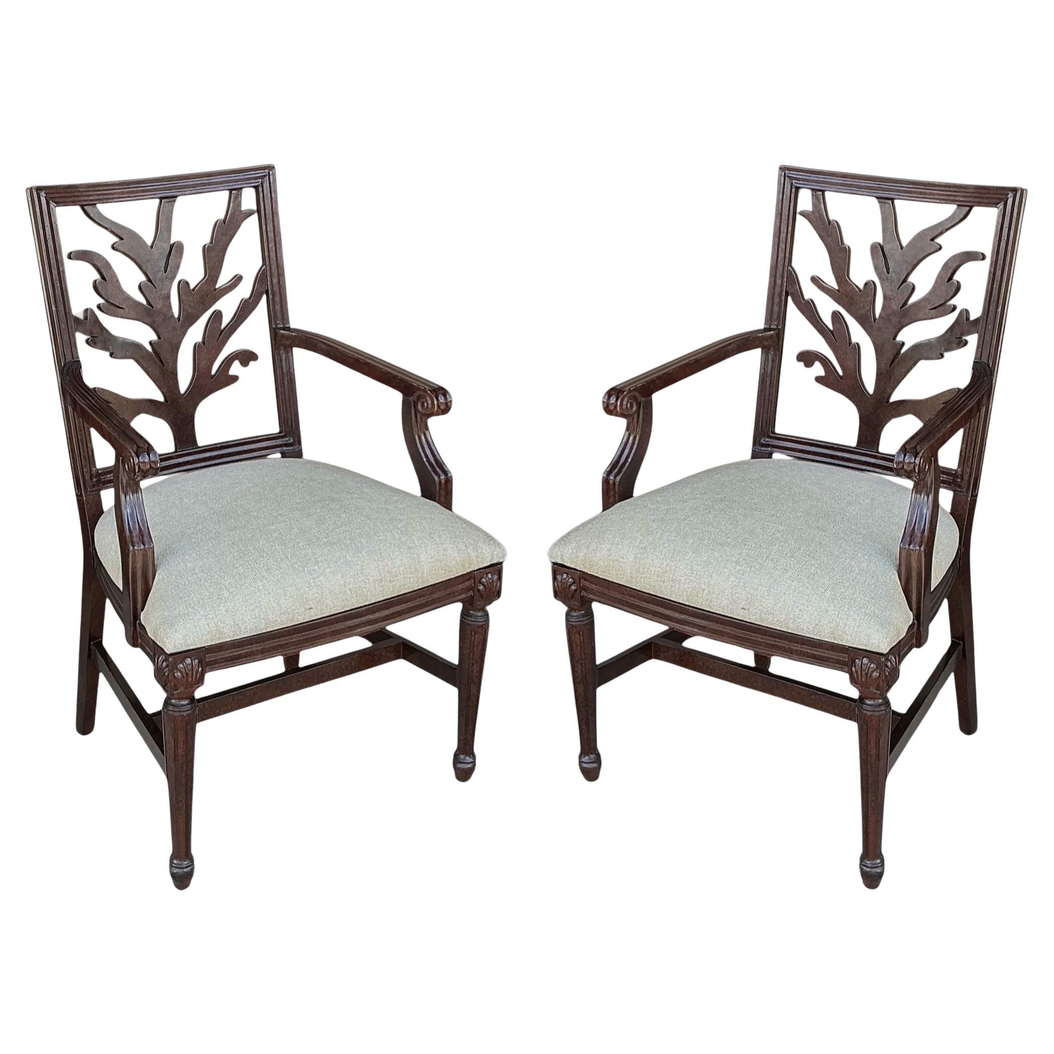 1980s Faux Tortoise Bergere Chairs W/ Coral Form Backs & Carved Shells - Pair