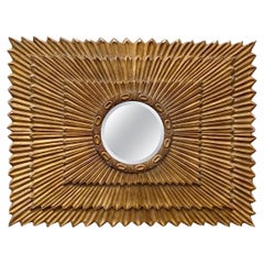 1980s Faux Wood Fiberglass Bronze Sunburst Tier Large Mirror