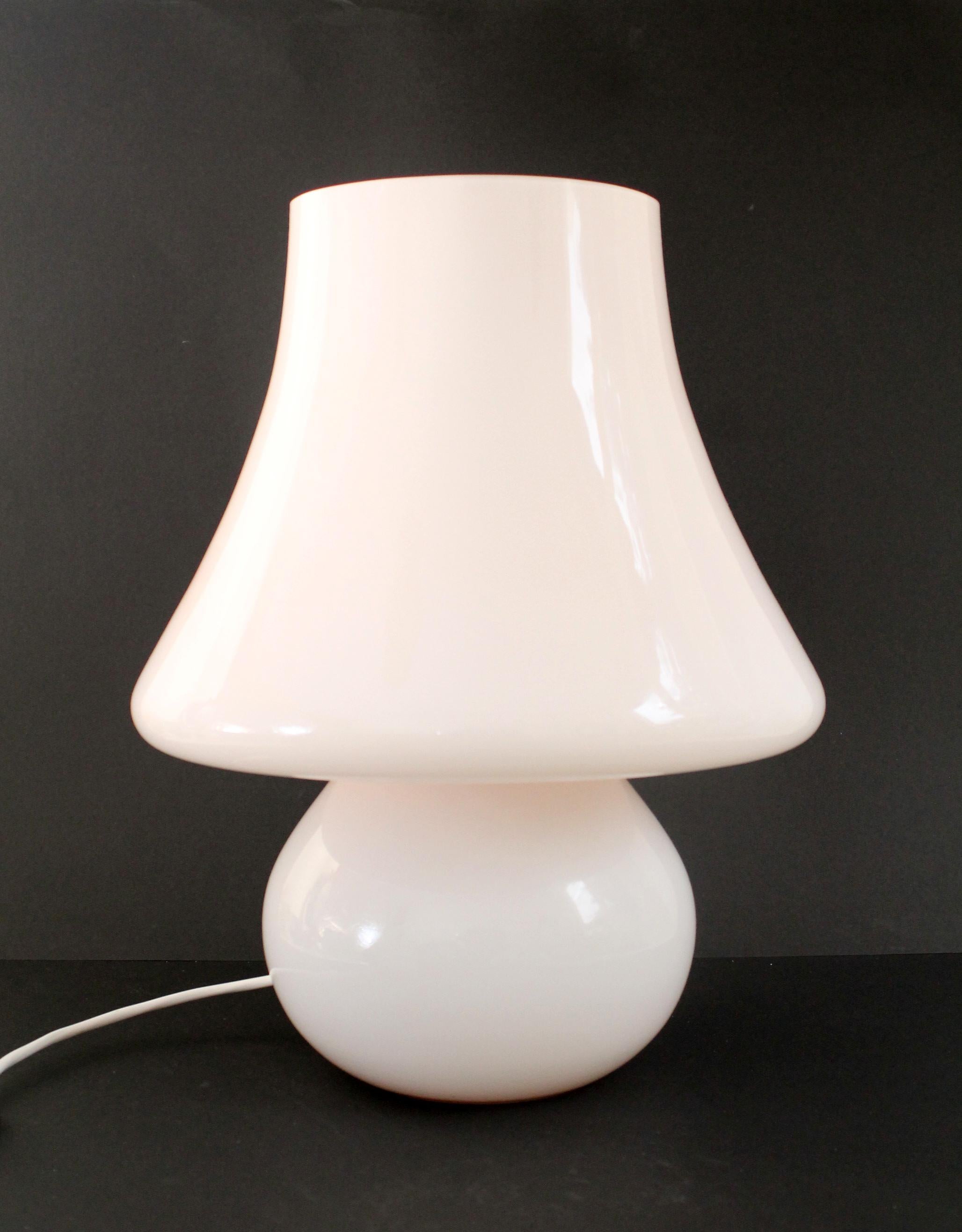 1980s Guido De Majo table floor lamp glass stunning desk/table lamp. 
Opaline (super light pink) Murano full one-piece glass. A real eye-catcher!

Designed in the 80s by Federico De Majo (Guido's Son)
Dimensions: Ø 37cm x 49cm height 
Weight: 5kgs