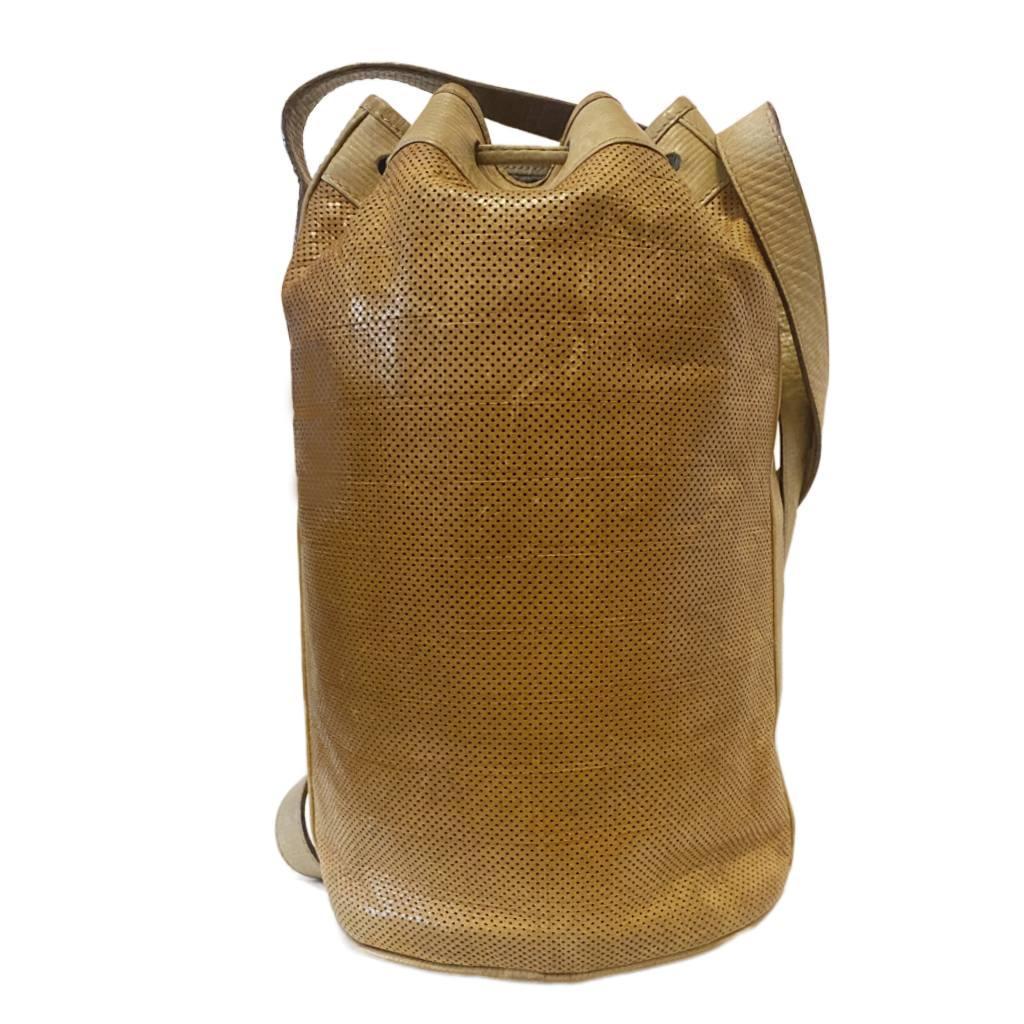 1980s Fendi Beige Brown Leather Bucket Bag For Sale 2