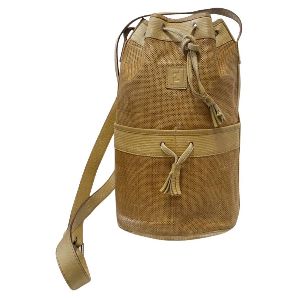 1980er Fendi Beige-Braune Leder-Eimertasche