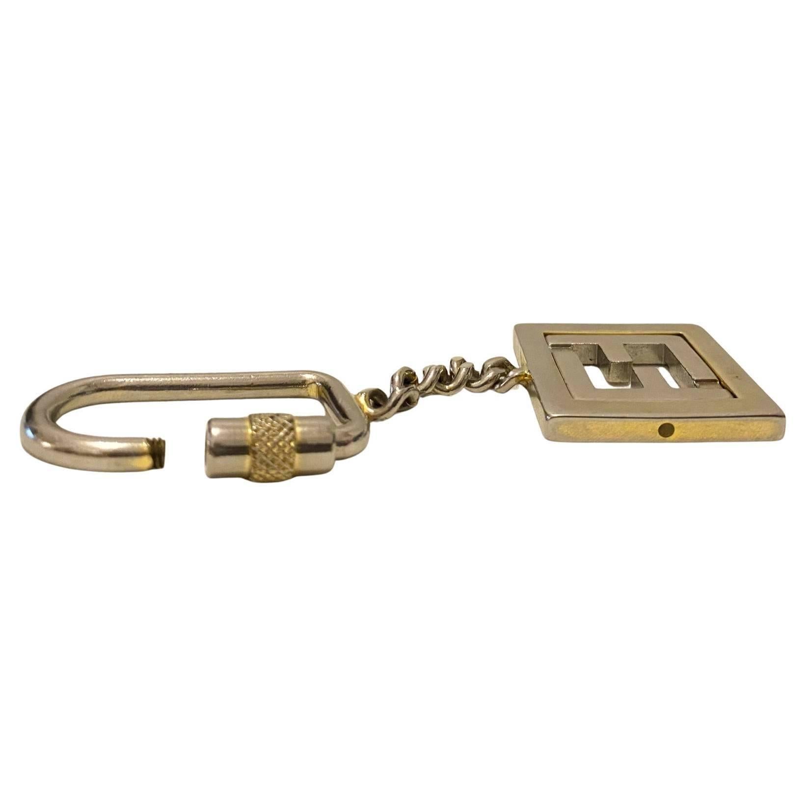 Fendi 1980s Vintage Gold FF Logo Metal Key Chain Unisex Bag Charm