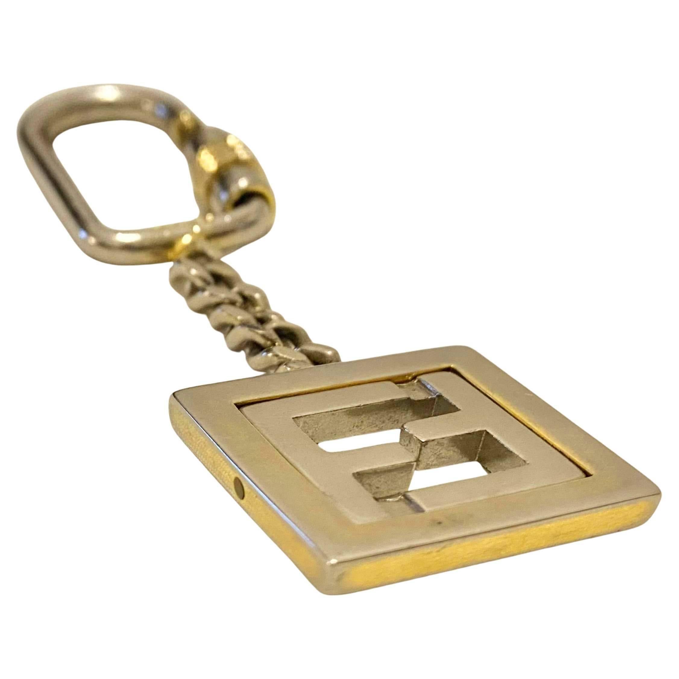Fendi 1980s Vintage Gold FF Logo Metal Key Chain Unisex Bag Charm