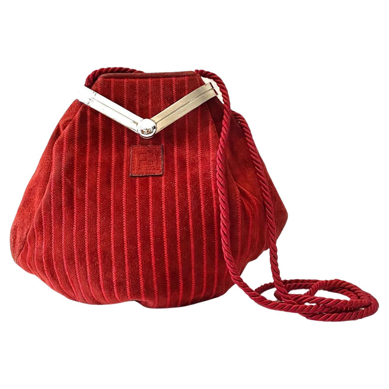 1980s Fendi Red Suede Clutch Crossbody Bag  For Sale
