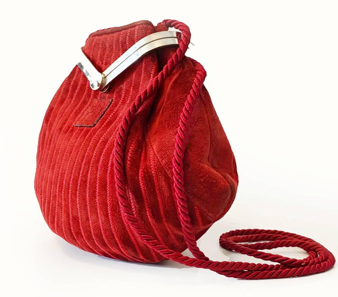 1980s Fendi Red Suede Clutch Crossbody Bag  For Sale 1