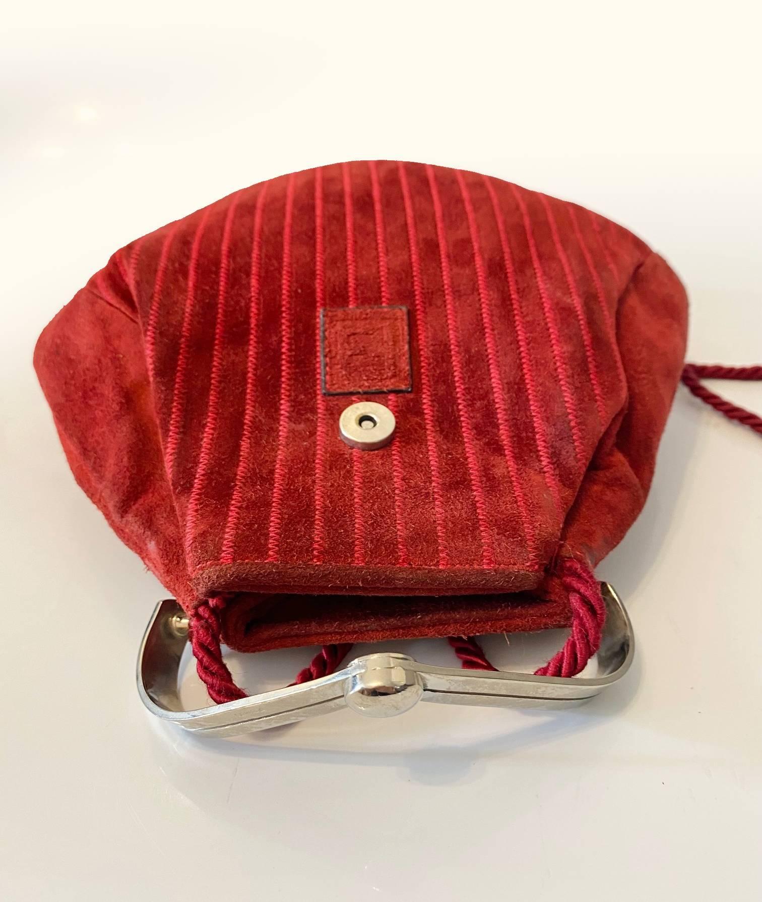 1980s Fendi Red Suede Clutch Crossbody Bag  For Sale 2