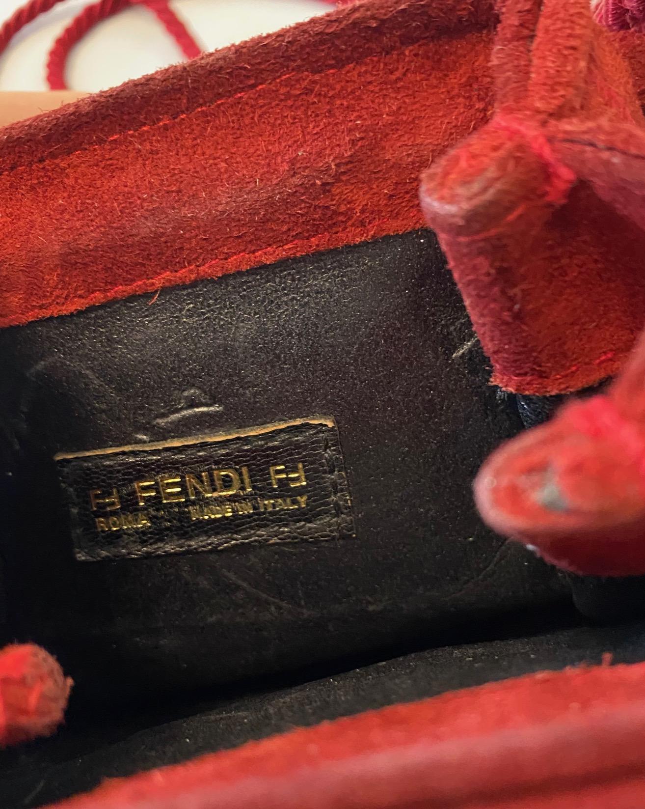 1980s Fendi Red Suede Clutch Crossbody Bag  For Sale 6
