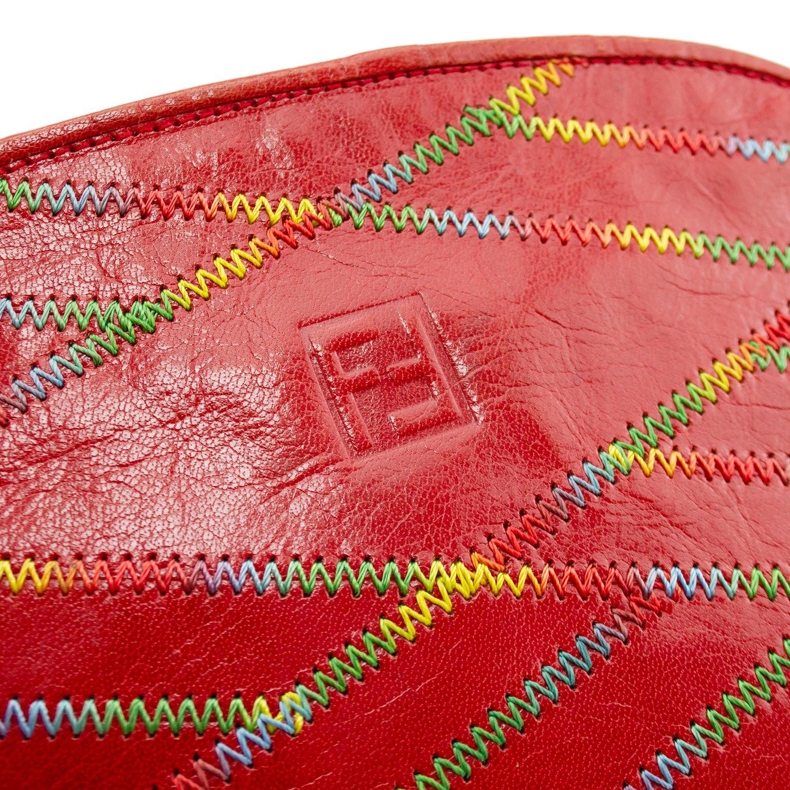Women's 1980s Fendi Red Top Stitched Crossbody Bag