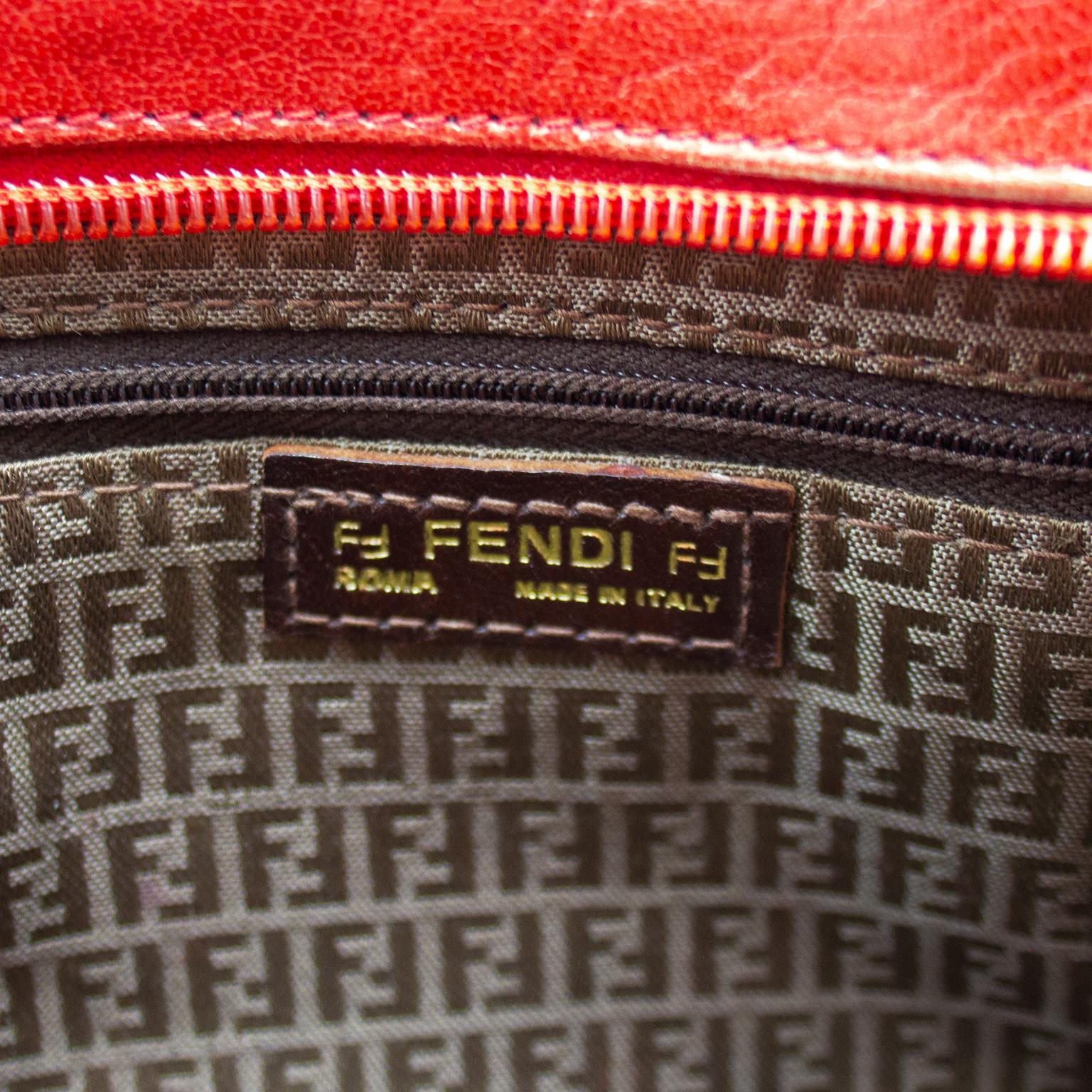 1980s Fendi Red Top Stitched Crossbody Bag 2