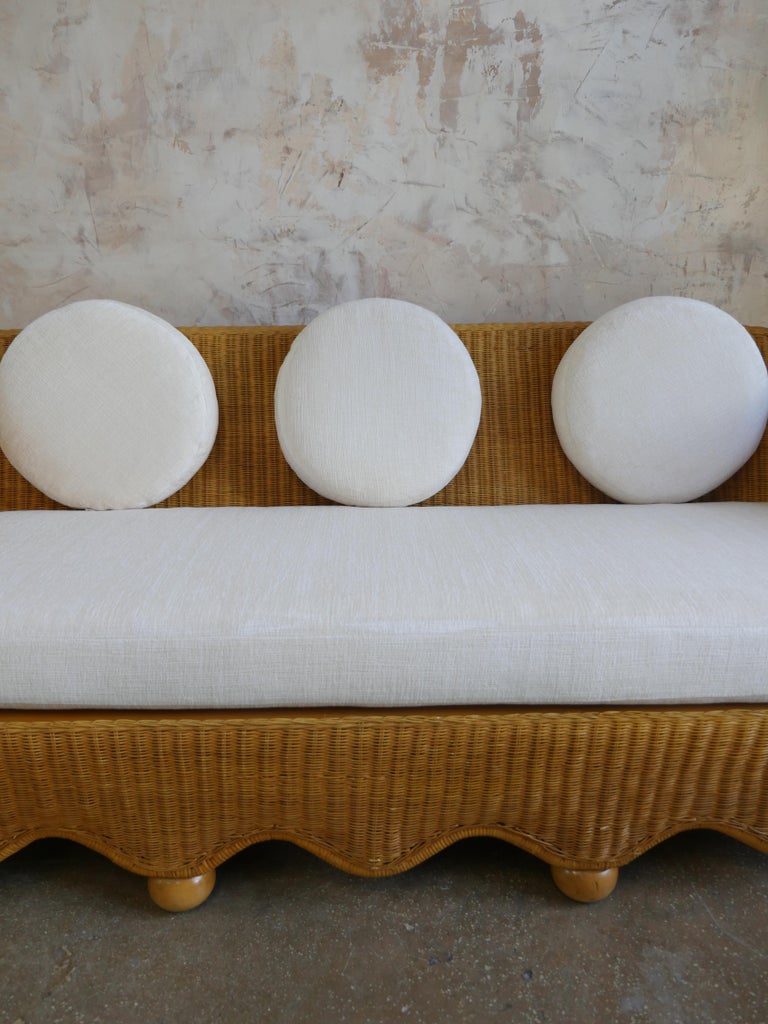 1980s Ficks Reed Rattan Scalloped Wicker Sofa and Ottoman For Sale at ...