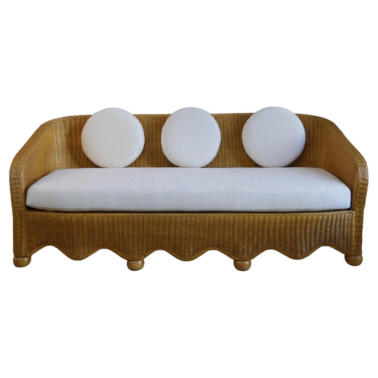 1980s Ficks Reed Rattan Scalloped Wicker Sofa and Ottoman For Sale at ...