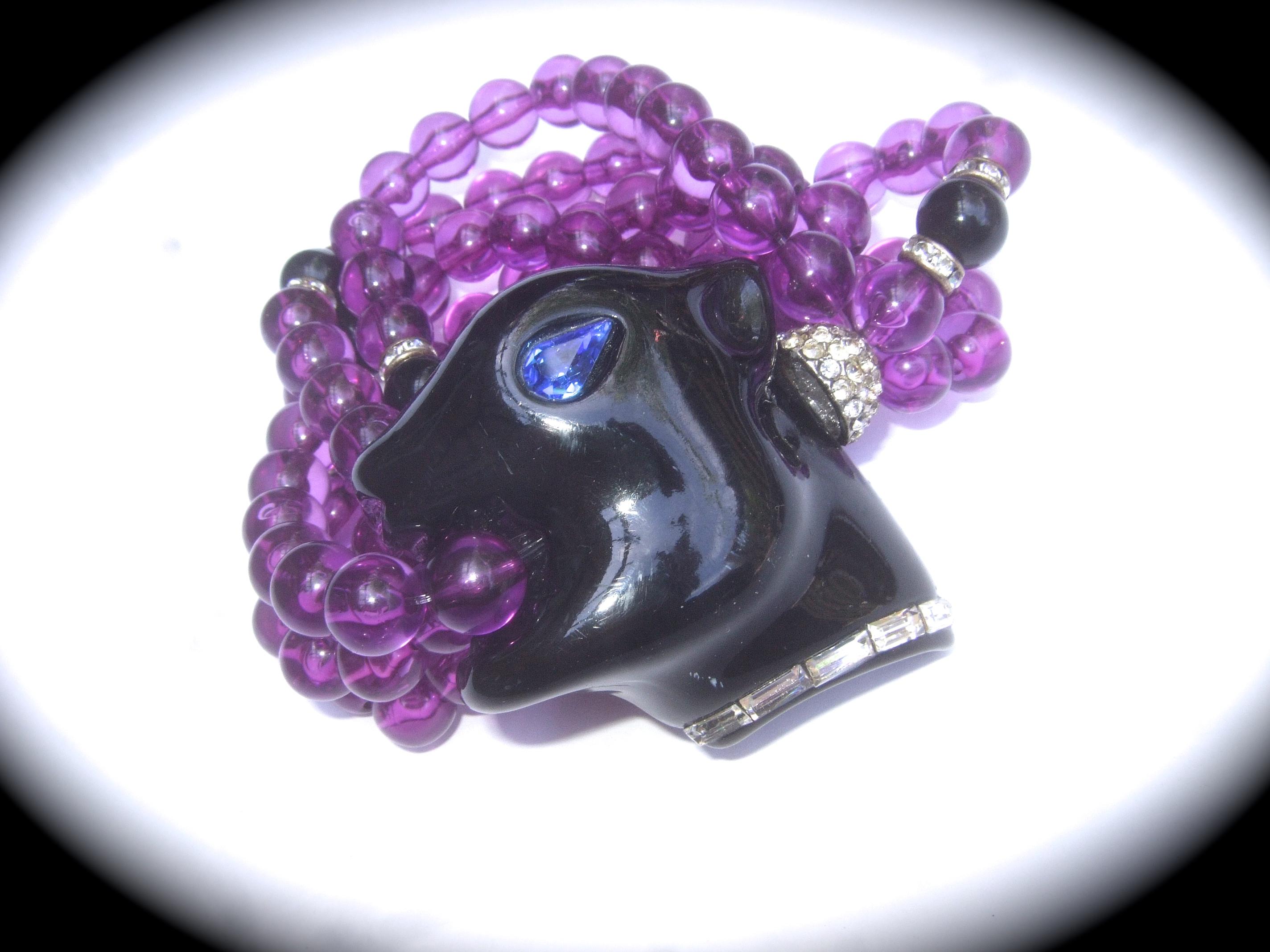 Modern 1980s Figural Lucite Panther's Head Jeweled Crystal Resin Beaded Bracelet  For Sale