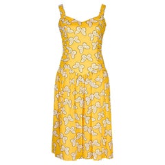 1980 Model No Deadstock Robe en coton imprimé papillon jaune